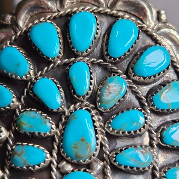 2 Large Sterling Silver & Turquoise cuff bracelets signed by DLW Navajo artist - Picture 8 of 16